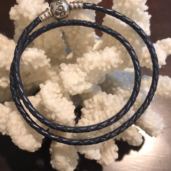 Pandora Moments Double Braided Navy Leather Bracelet - Picture 2 of 4
